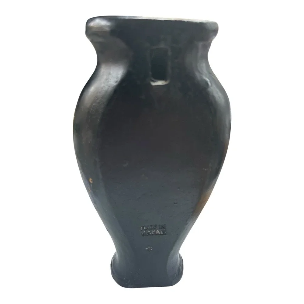 . Vintage Black Ceramic Wall Pocket Vase Multi Flowers VTG Pottery Made in Japan